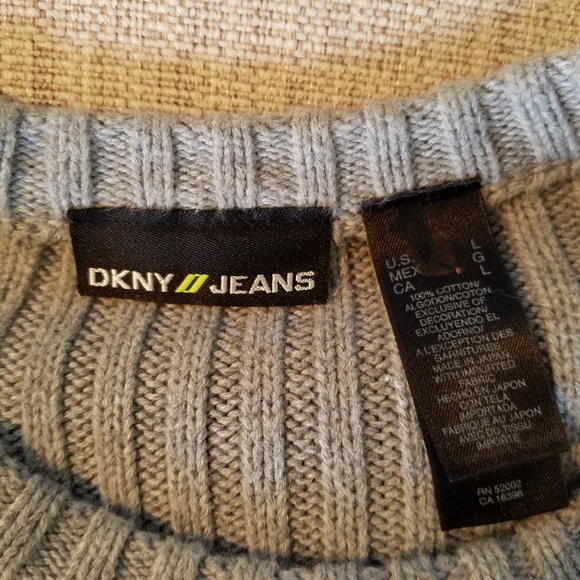 DKNY Jeans Gray Knit Sweater Black Logo L - Picture 4 of 4